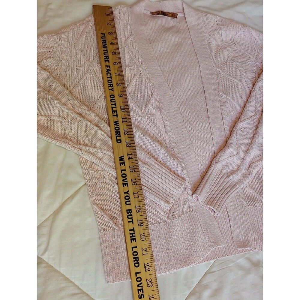 Bellini Pale Pink Cable Knit Open Front Cardigan Size Medium Soft Cozy Layering - Picture 5 of 12